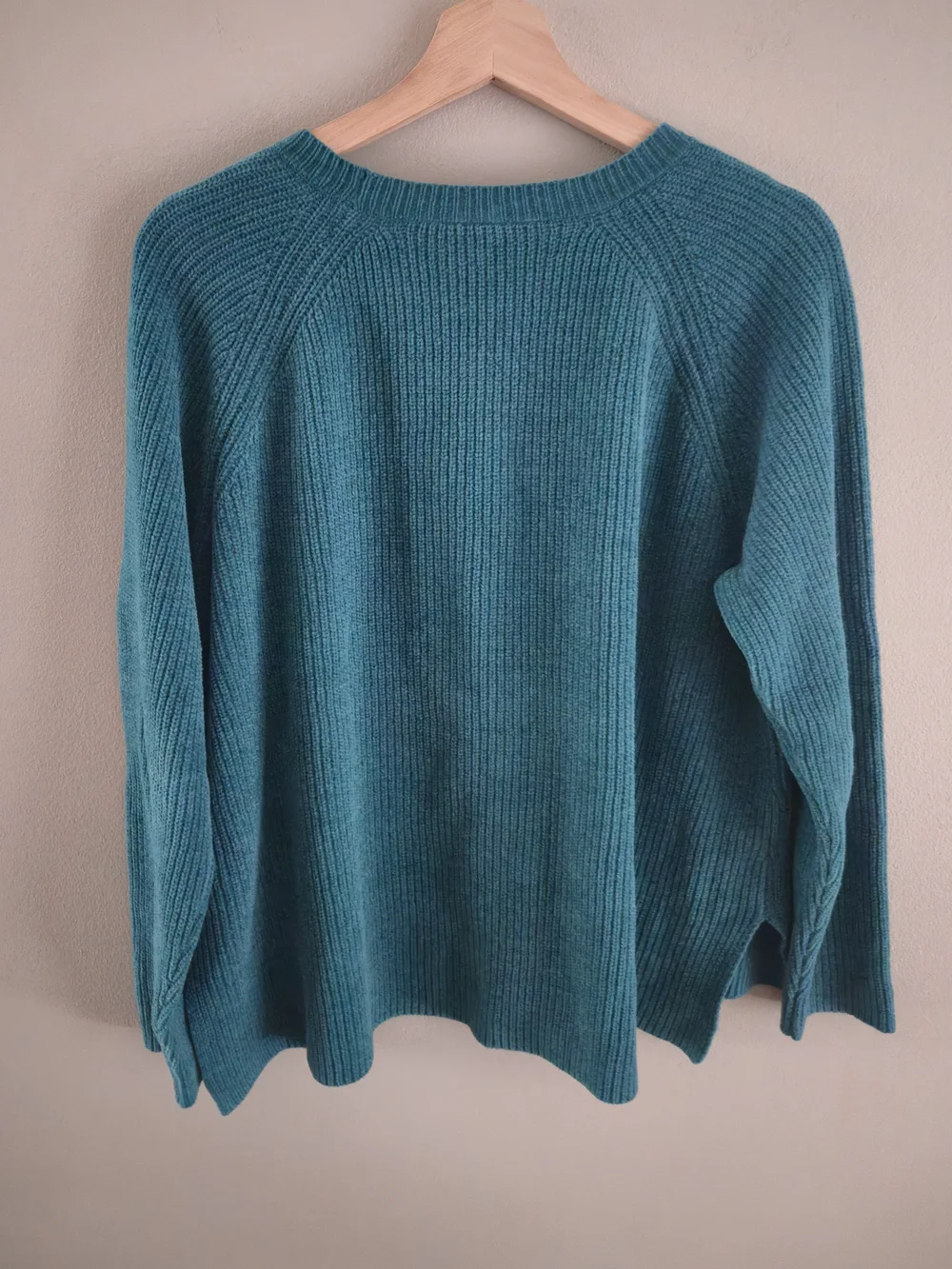 Eileen Fisher 100% Organic Cotton Sweater Green Teal Knit Crew Neck